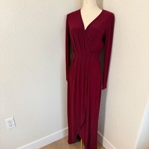 Burgundy Long Sleeve Wrap Maxi Dress – Size M